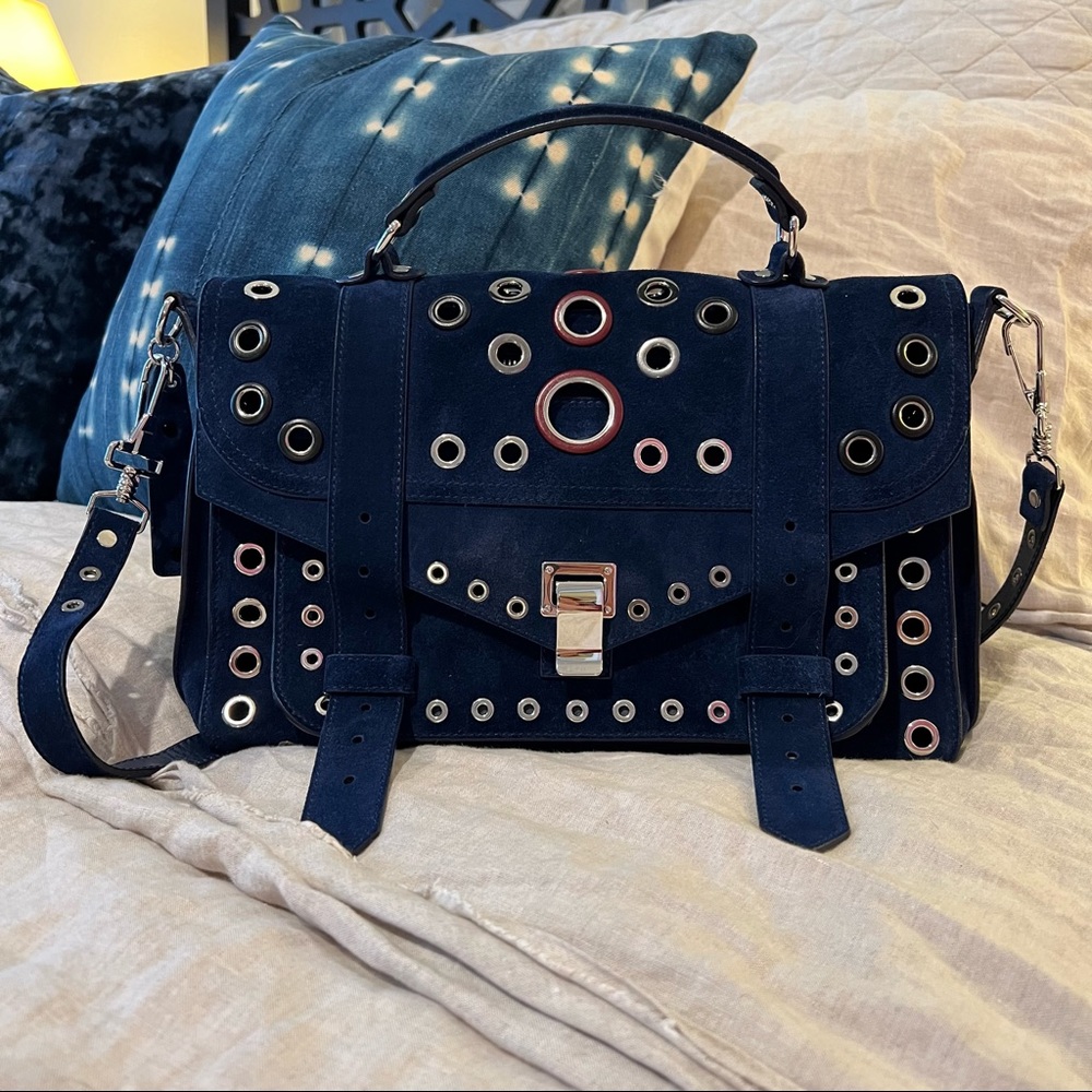 Proenza Schouler Medium PS1 Blue Suede Grommet
